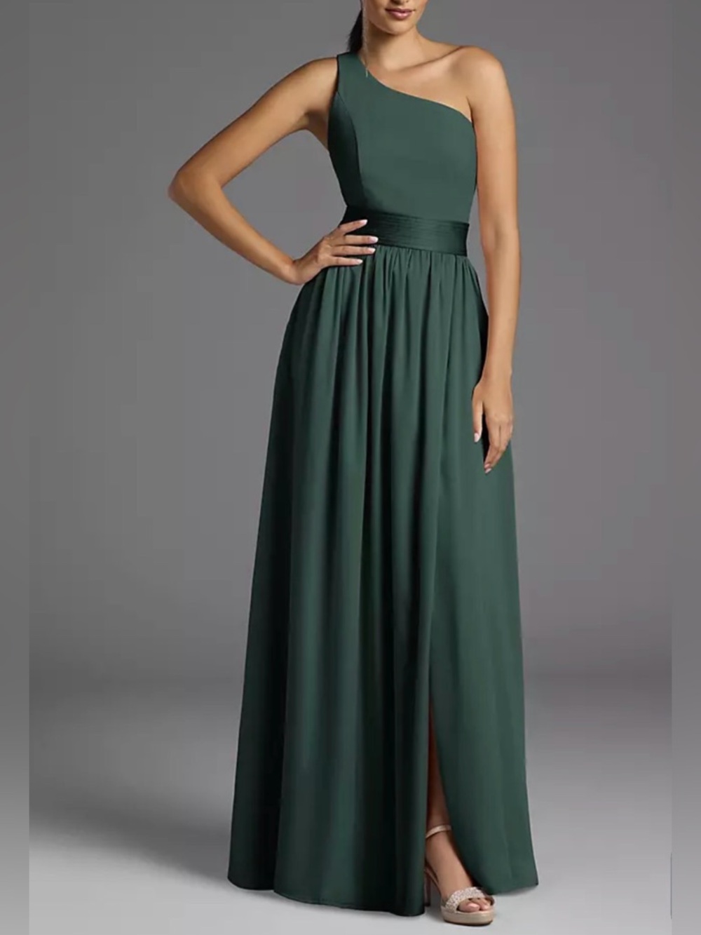 Vera Wang White One Shoulder Gown Maxi Dress with Satin Sash in Forest Size 8